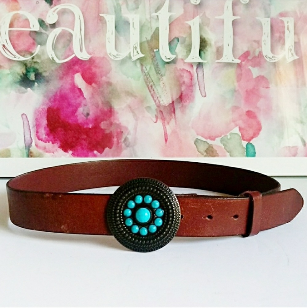 TRE VERO | Turquoise Buckle Leather Belt Si